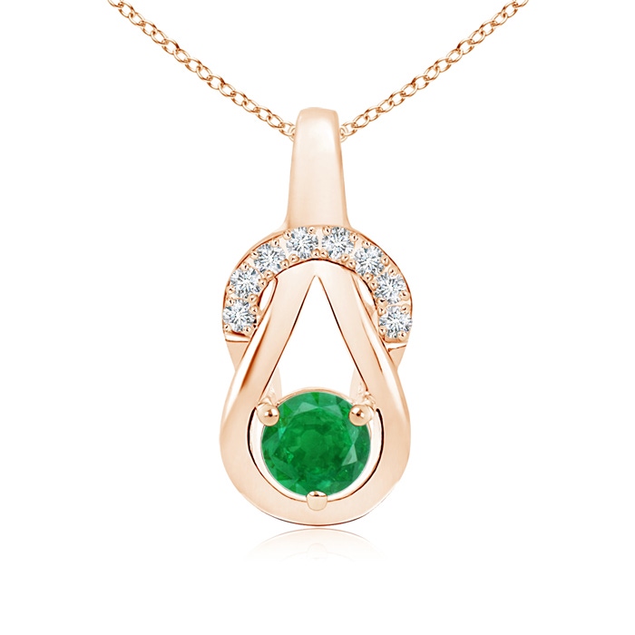 5mm AA Emerald Infinity Knot Pendant with Diamonds in Rose Gold 