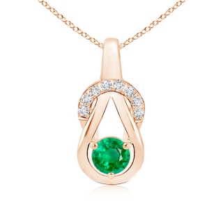 5mm AAA Emerald Infinity Knot Pendant with Diamonds in Rose Gold