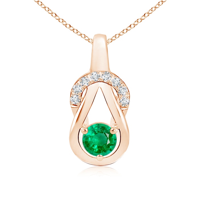 5mm AAA Emerald Infinity Knot Pendant with Diamonds in Rose Gold 