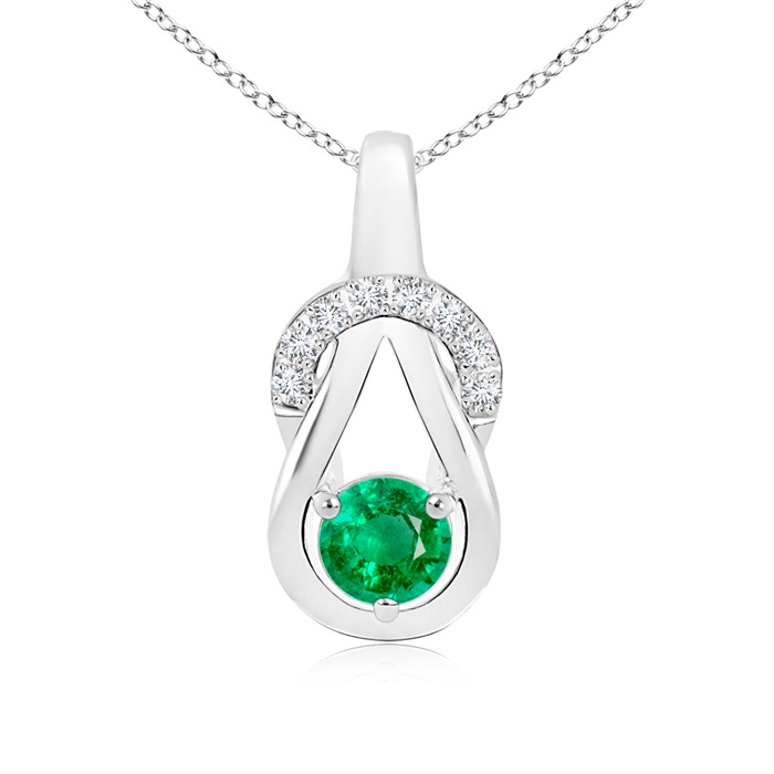 5mm AAA Emerald Infinity Knot Pendant with Diamonds in White Gold