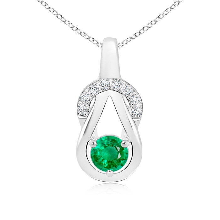 5mm AAA Emerald Infinity Knot Pendant with Diamonds in White Gold 