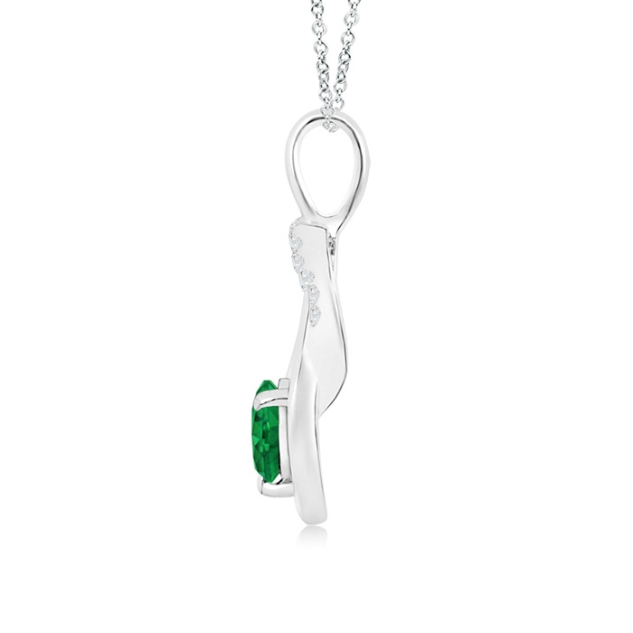 5mm AAA Emerald Infinity Knot Pendant with Diamonds in White Gold Product Image