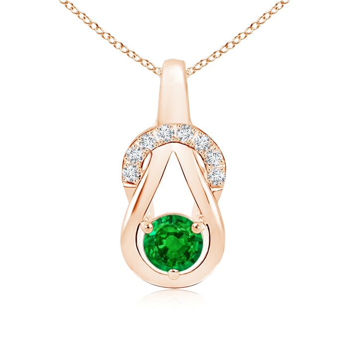 5mm AAAA Emerald Infinity Knot Pendant with Diamonds in Rose Gold