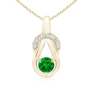 5mm AAAA Emerald Infinity Knot Pendant with Diamonds in Yellow Gold