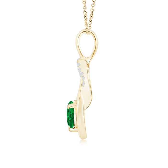 5mm AAAA Emerald Infinity Knot Pendant with Diamonds in Yellow Gold product image