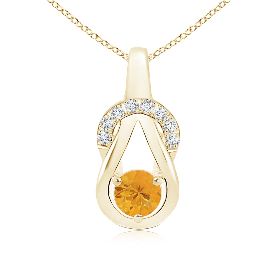 5mm A Fire Opal Infinity Knot Pendant with Diamonds in Yellow Gold 