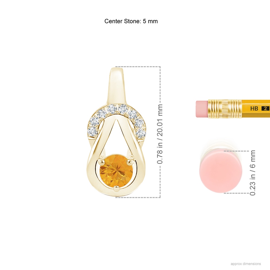 5mm A Fire Opal Infinity Knot Pendant with Diamonds in Yellow Gold ruler