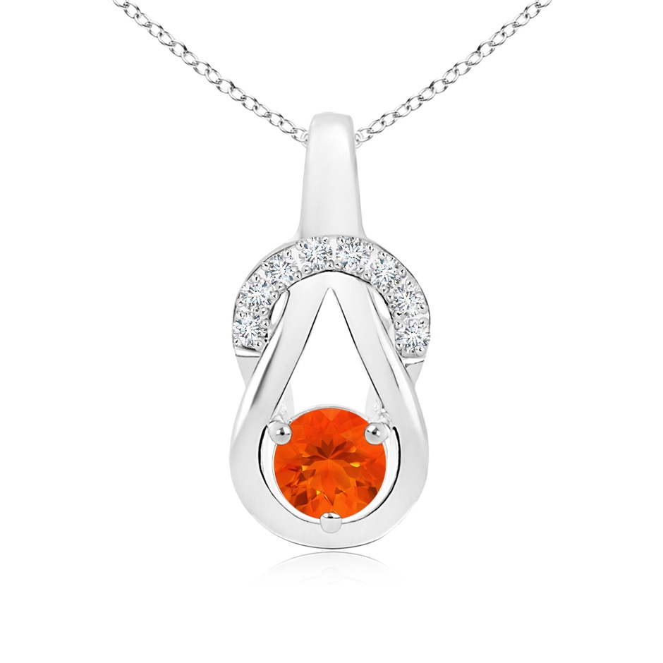 5mm AAA Fire Opal Infinity Knot Pendant with Diamonds in White Gold 