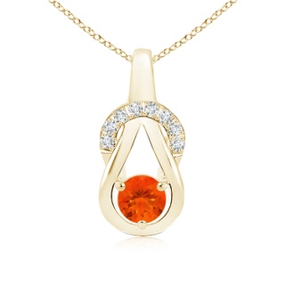 5mm AAA Fire Opal Infinity Knot Pendant with Diamonds in Yellow Gold