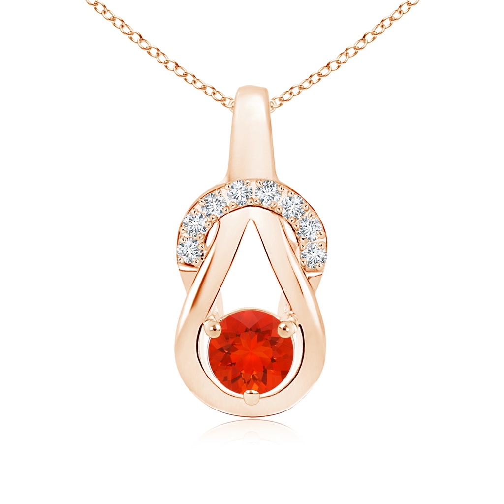 5mm AAAA Fire Opal Infinity Knot Pendant with Diamonds in Rose Gold