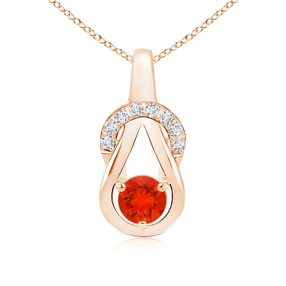 5mm AAAA Fire Opal Infinity Knot Pendant with Diamonds in Rose Gold 