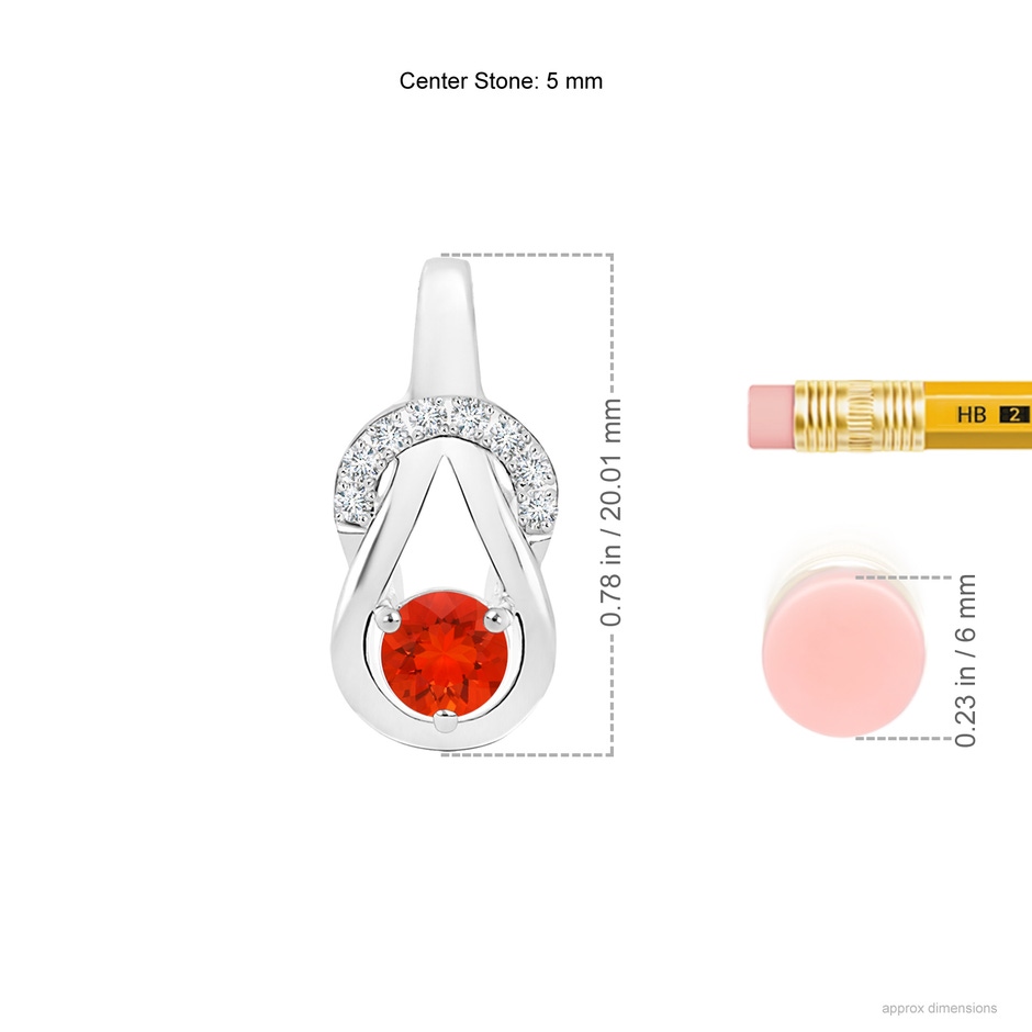 5mm AAAA Fire Opal Infinity Knot Pendant with Diamonds in S999 Silver ruler