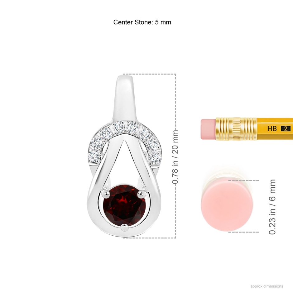 5mm A Garnet Infinity Knot Pendant with Diamonds in P950 Platinum ruler