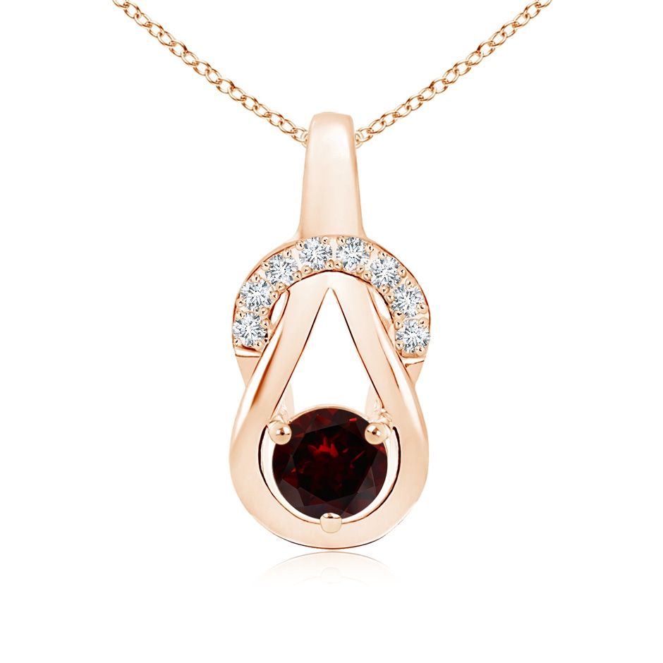 5mm A Garnet Infinity Knot Pendant with Diamonds in Rose Gold 
