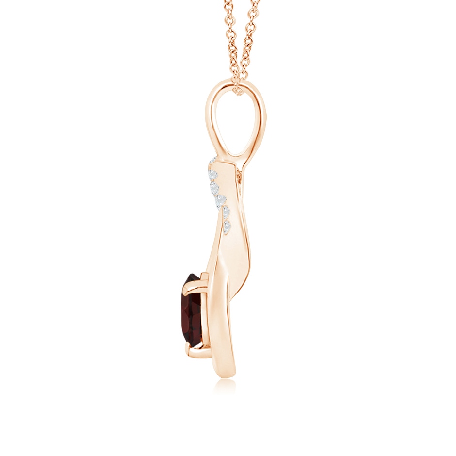 5mm A Garnet Infinity Knot Pendant with Diamonds in Rose Gold side 1