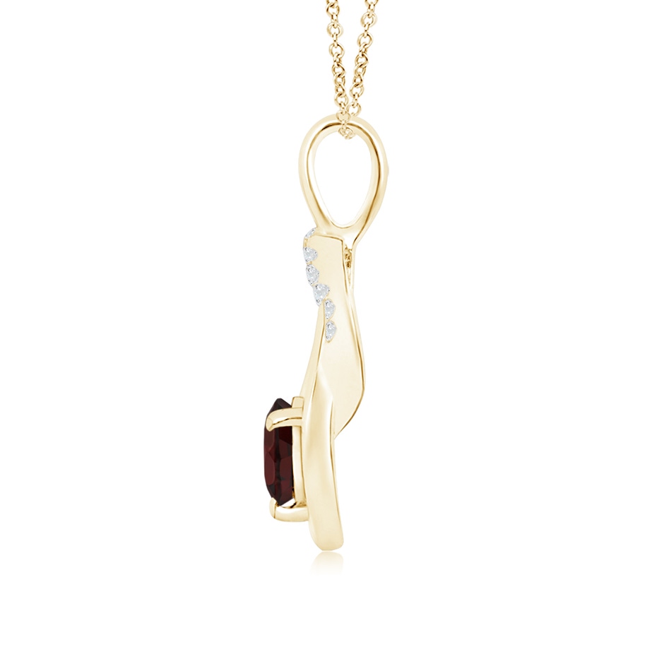 5mm A Garnet Infinity Knot Pendant with Diamonds in Yellow Gold side 1