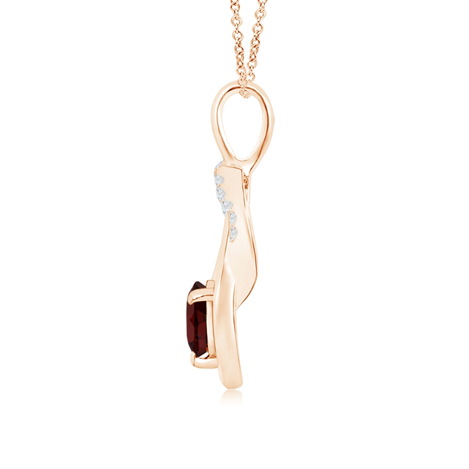 5mm AA Garnet Infinity Knot Pendant with Diamonds in Rose Gold side 1
