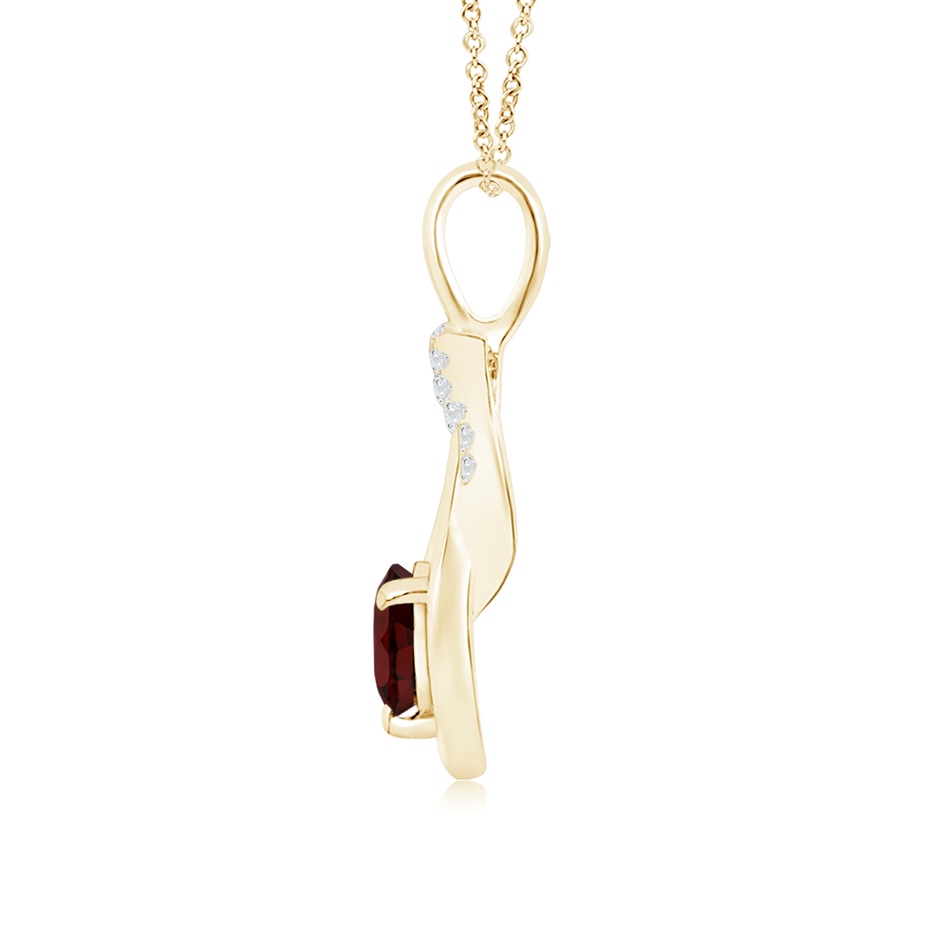 5mm AA Garnet Infinity Knot Pendant with Diamonds in Yellow Gold side 1