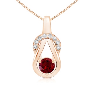 5mm AAA Garnet Infinity Knot Pendant with Diamonds in 9K Rose Gold