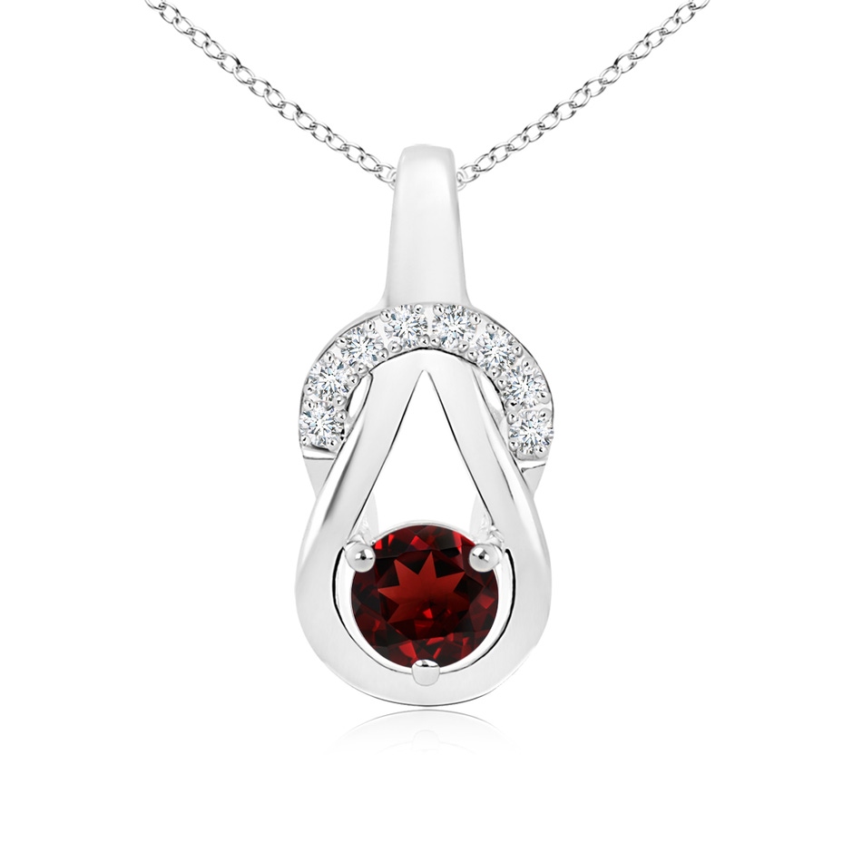 5mm AAA Garnet Infinity Knot Pendant with Diamonds in White Gold 