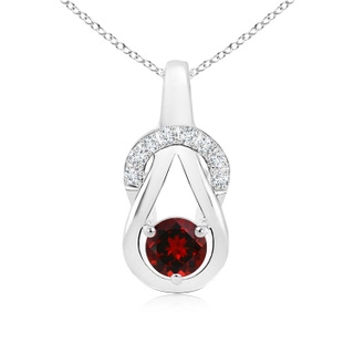 5mm AAAA Garnet Infinity Knot Pendant with Diamonds in P950 Platinum