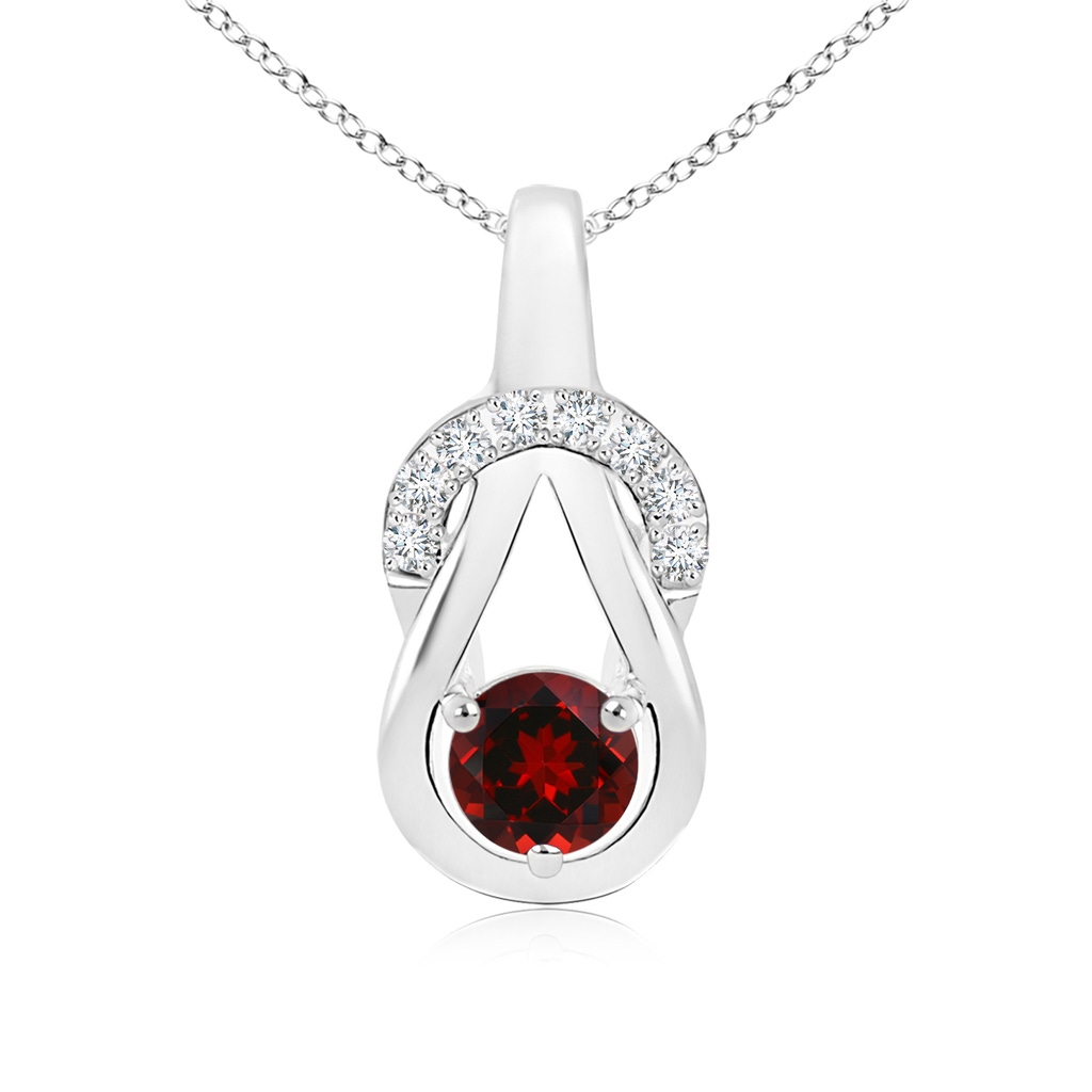5mm AAAA Garnet Infinity Knot Pendant with Diamonds in White Gold