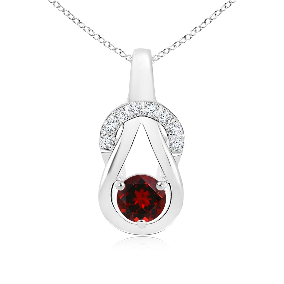 5mm AAAA Garnet Infinity Knot Pendant with Diamonds in White Gold 