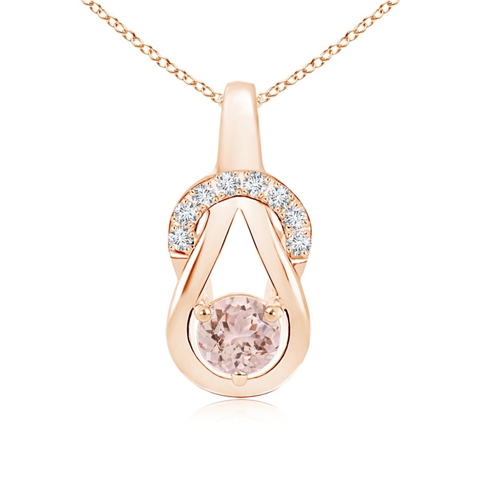 5mm AAA Morganite Infinity Knot Pendant with Diamonds in Rose Gold