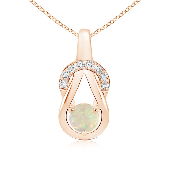 5mm AAA Opal Infinity Knot Pendant with Diamonds in Rose Gold 
