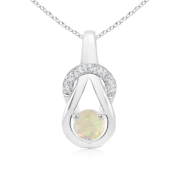 5mm AAA Opal Infinity Knot Pendant with Diamonds in White Gold 