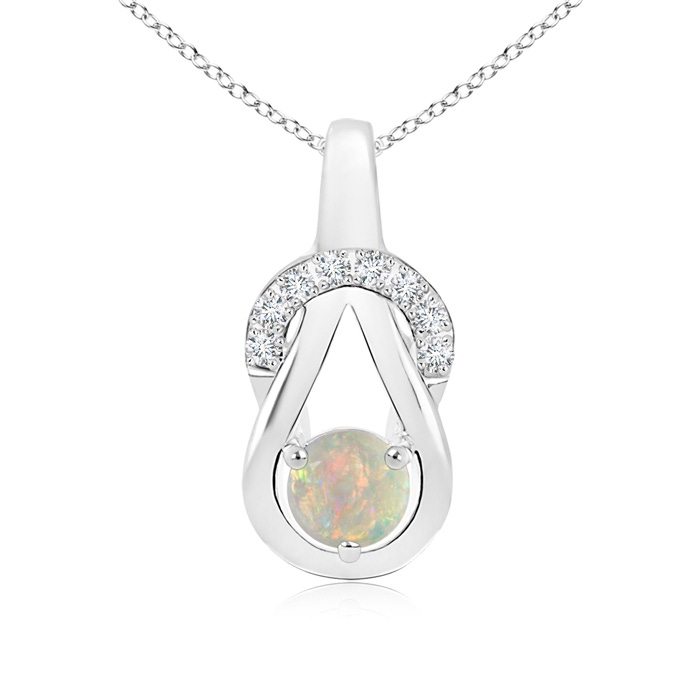 5mm AAAA Opal Infinity Knot Pendant with Diamonds in P950 Platinum