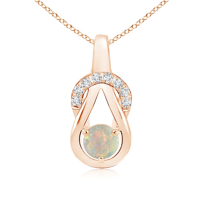 5mm AAAA Opal Infinity Knot Pendant with Diamonds in Rose Gold
