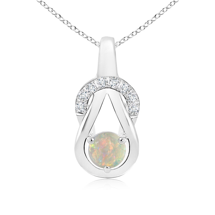 5mm AAAA Opal Infinity Knot Pendant with Diamonds in White Gold