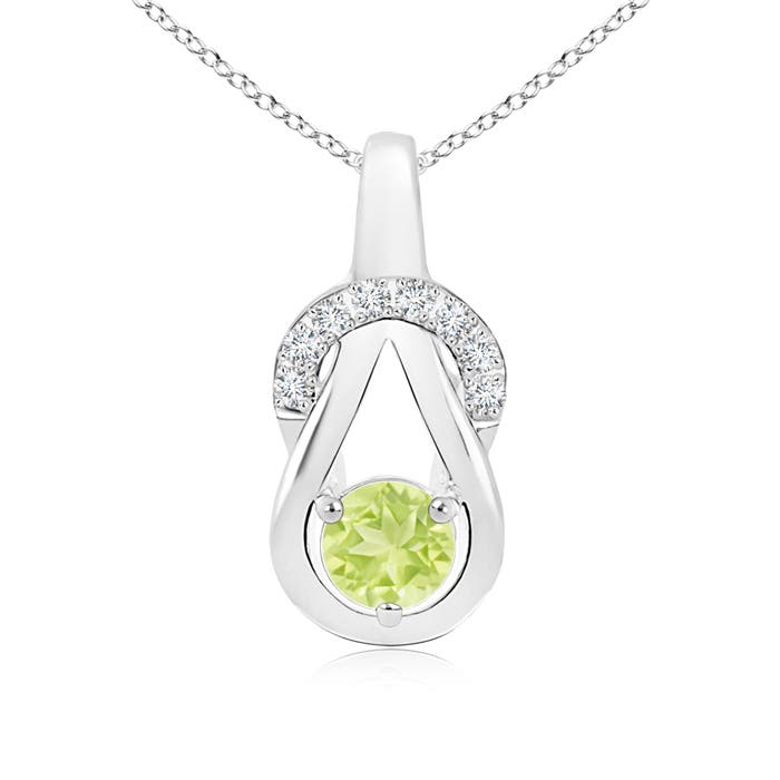5mm A Peridot Infinity Knot Pendant with Diamonds in P950 Platinum
