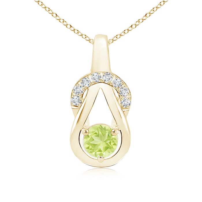 5mm A Peridot Infinity Knot Pendant with Diamonds in Yellow Gold 