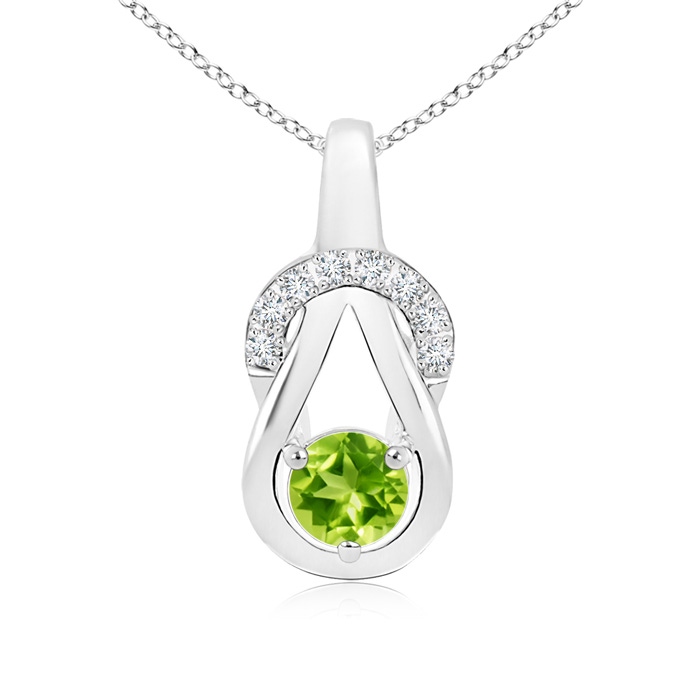5mm AAA Peridot Infinity Knot Pendant with Diamonds in 9K White Gold 