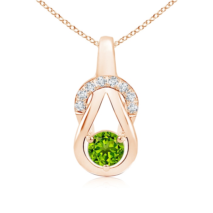 5mm AAAA Peridot Infinity Knot Pendant with Diamonds in Rose Gold