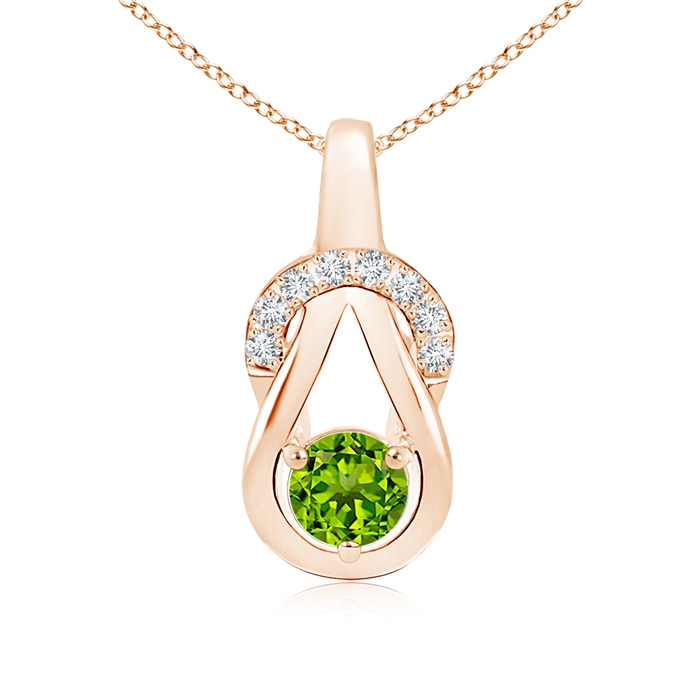 5mm AAAA Peridot Infinity Knot Pendant with Diamonds in Rose Gold 