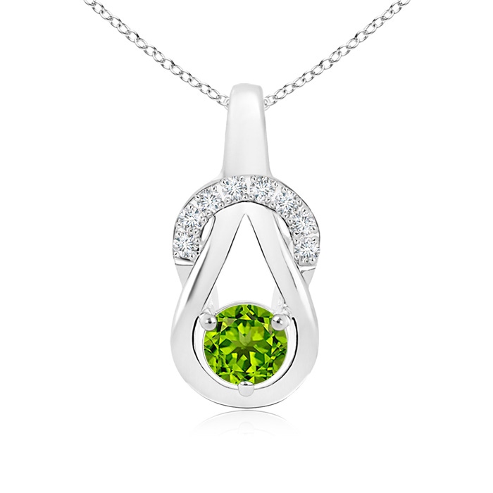 5mm AAAA Peridot Infinity Knot Pendant with Diamonds in White Gold