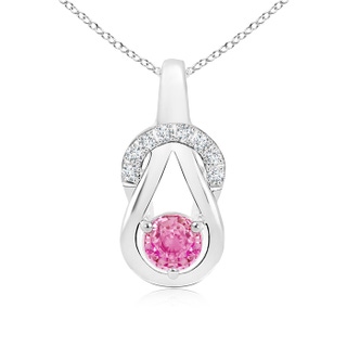 5mm AA Pink Sapphire Infinity Knot Pendant with Diamonds in White Gold