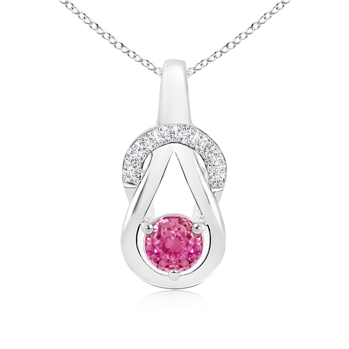 5mm AAA Pink Sapphire Infinity Knot Pendant with Diamonds in White Gold