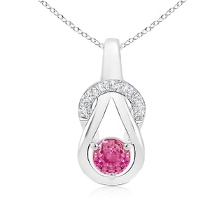 5mm AAA Pink Sapphire Infinity Knot Pendant with Diamonds in White Gold