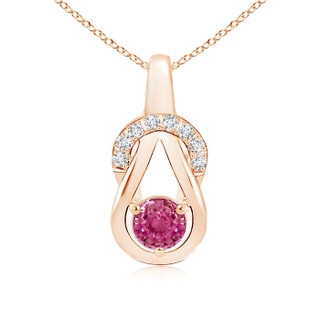 5mm AAAA Pink Sapphire Infinity Knot Pendant with Diamonds in Rose Gold