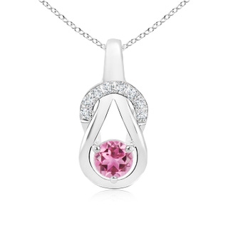 5mm AAA Pink Tourmaline Infinity Knot Pendant with Diamonds in 10K White Gold