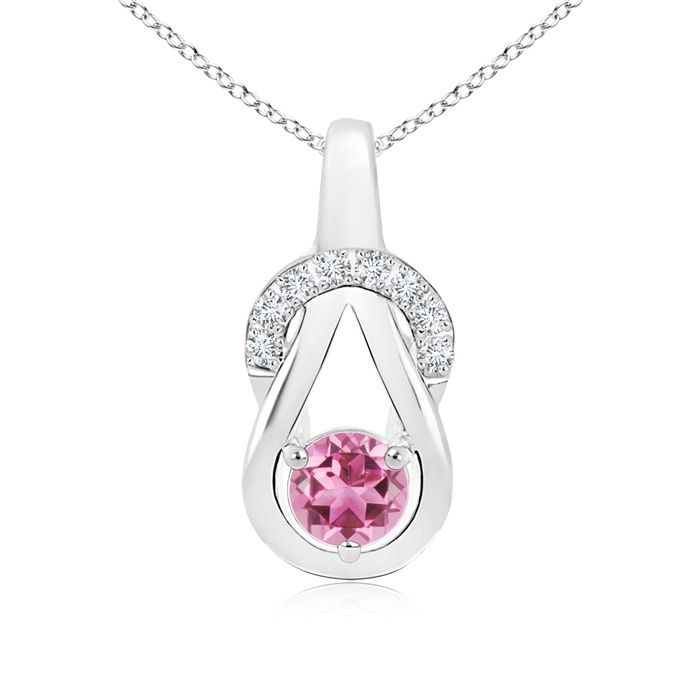 5mm AAA Pink Tourmaline Infinity Knot Pendant with Diamonds in White Gold 