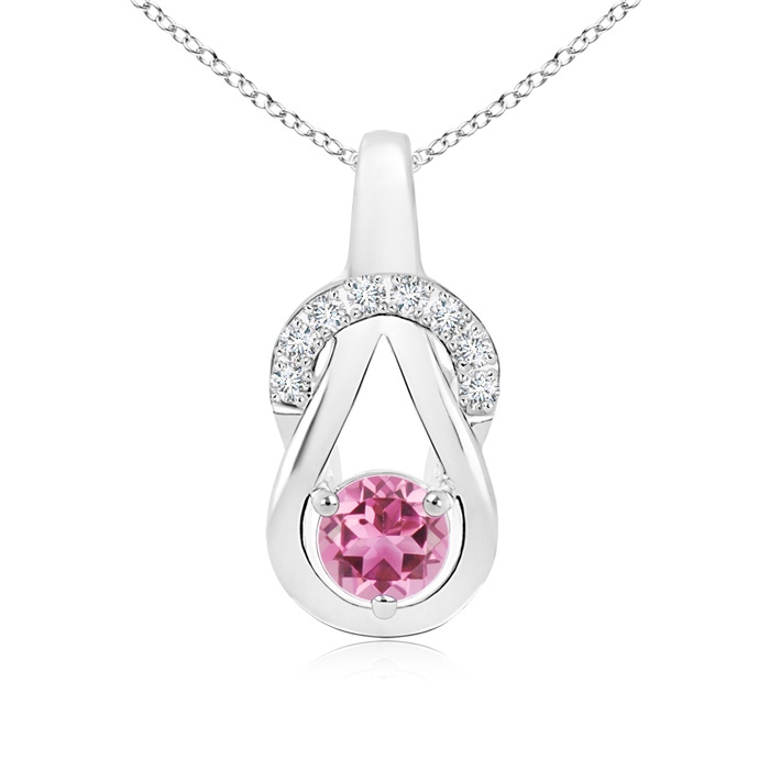 5mm AAA Pink Tourmaline Infinity Knot Pendant with Diamonds in White Gold