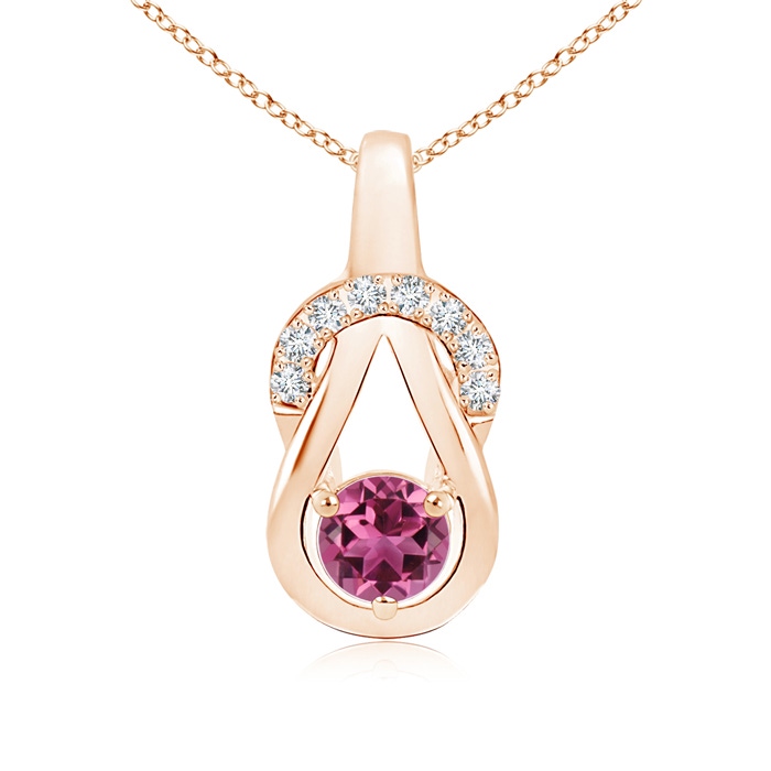 5mm AAAA Pink Tourmaline Infinity Knot Pendant with Diamonds in Rose Gold