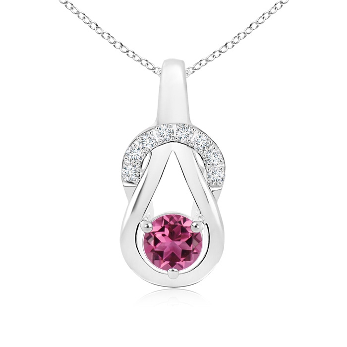 5mm AAAA Pink Tourmaline Infinity Knot Pendant with Diamonds in White Gold