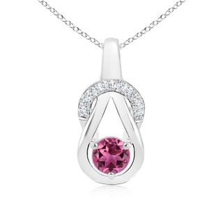 5mm AAAA Pink Tourmaline Infinity Knot Pendant with Diamonds in White Gold