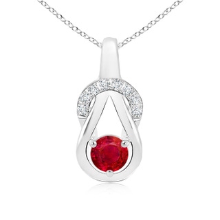 5mm AAA Ruby Infinity Knot Pendant with Diamonds in White Gold